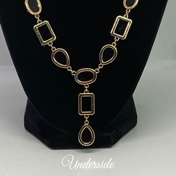 Vintage Chandelier Blk Faceted Faux Onyx Gold-Tone Earrings & Geometric Necklace - Picture 5 of 6